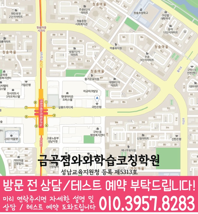 성남 금곡동 영어 수학 학원 지도